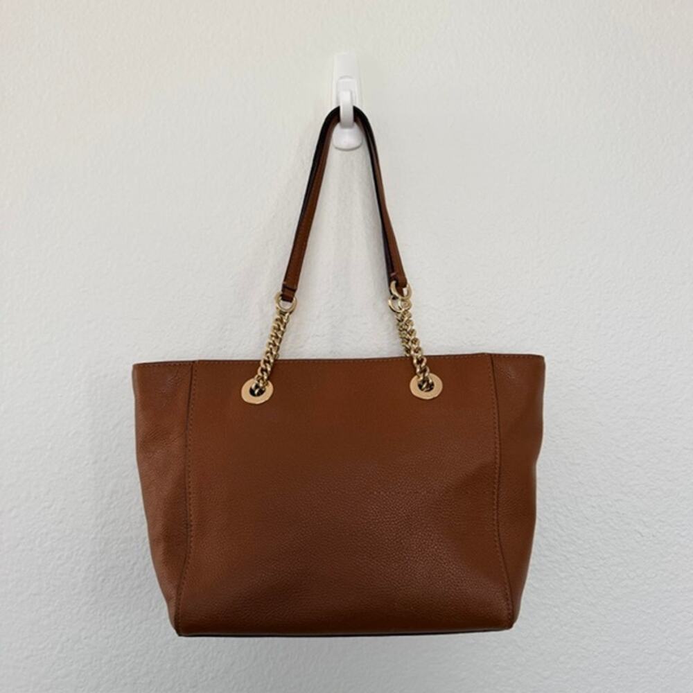 Coach Turnlock Gold Chain Tote Saddle Brown Polished Pebble Leather Gold No Tag - Picture 9 of 16